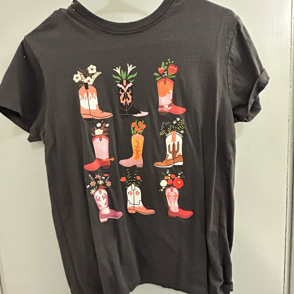 Graphic Tee with Colorful Boot Design